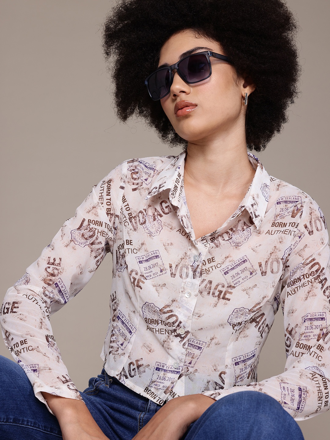 

The Roadster Lifestyle Co. Semi Sheer Printed Casual Shirt, White