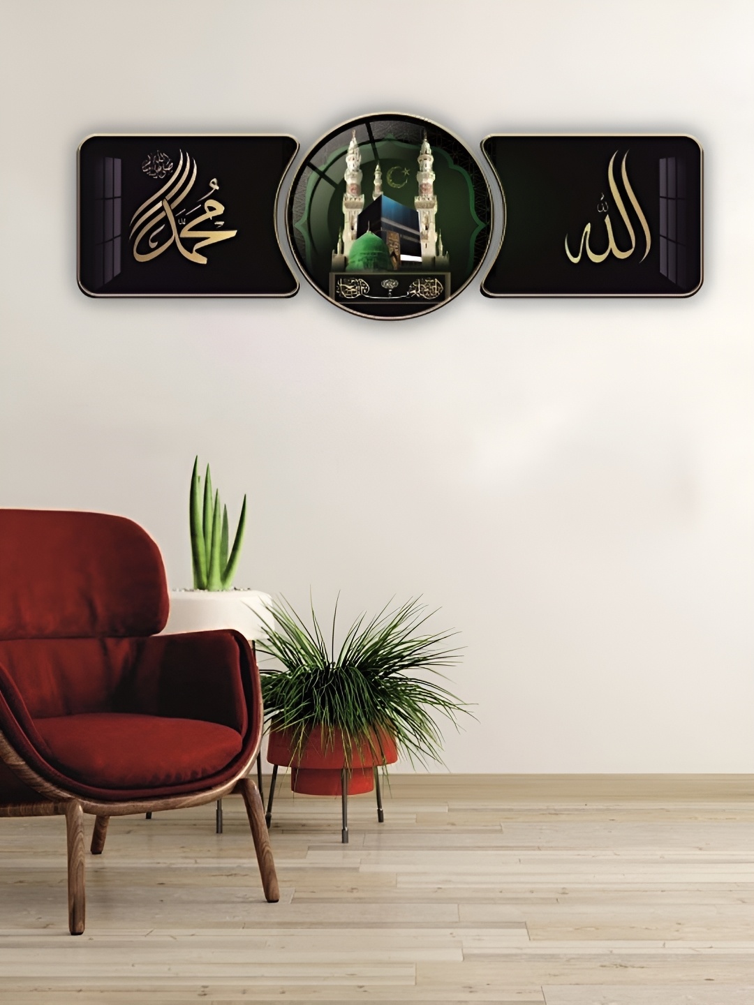 

WALLMAX Gold-Toned & Black 3 Pieces Wooden Wall Paintings