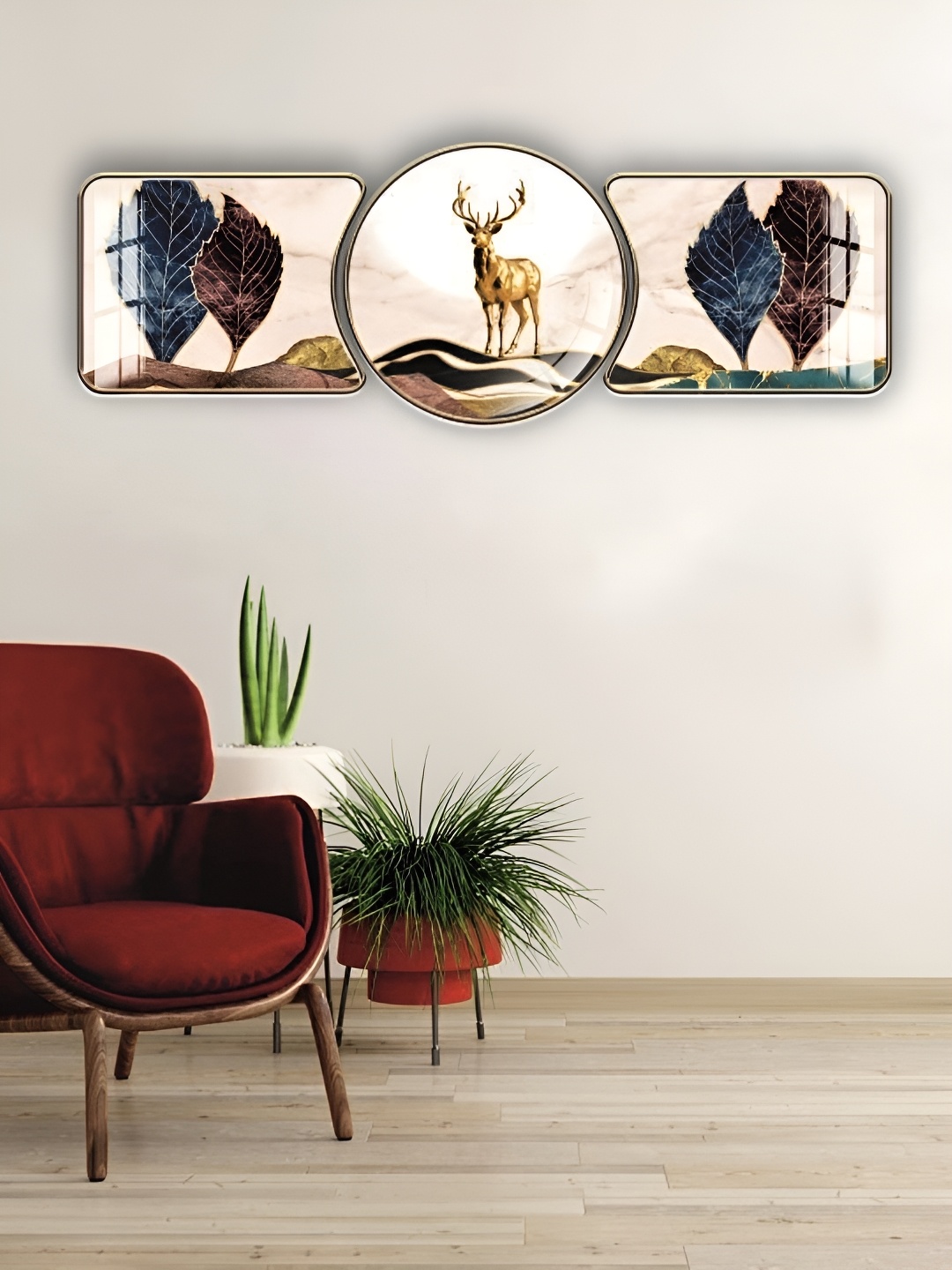 

WALLMAX Gold-Toned 3 Pieces Birds and Animals Wooden Wall Art