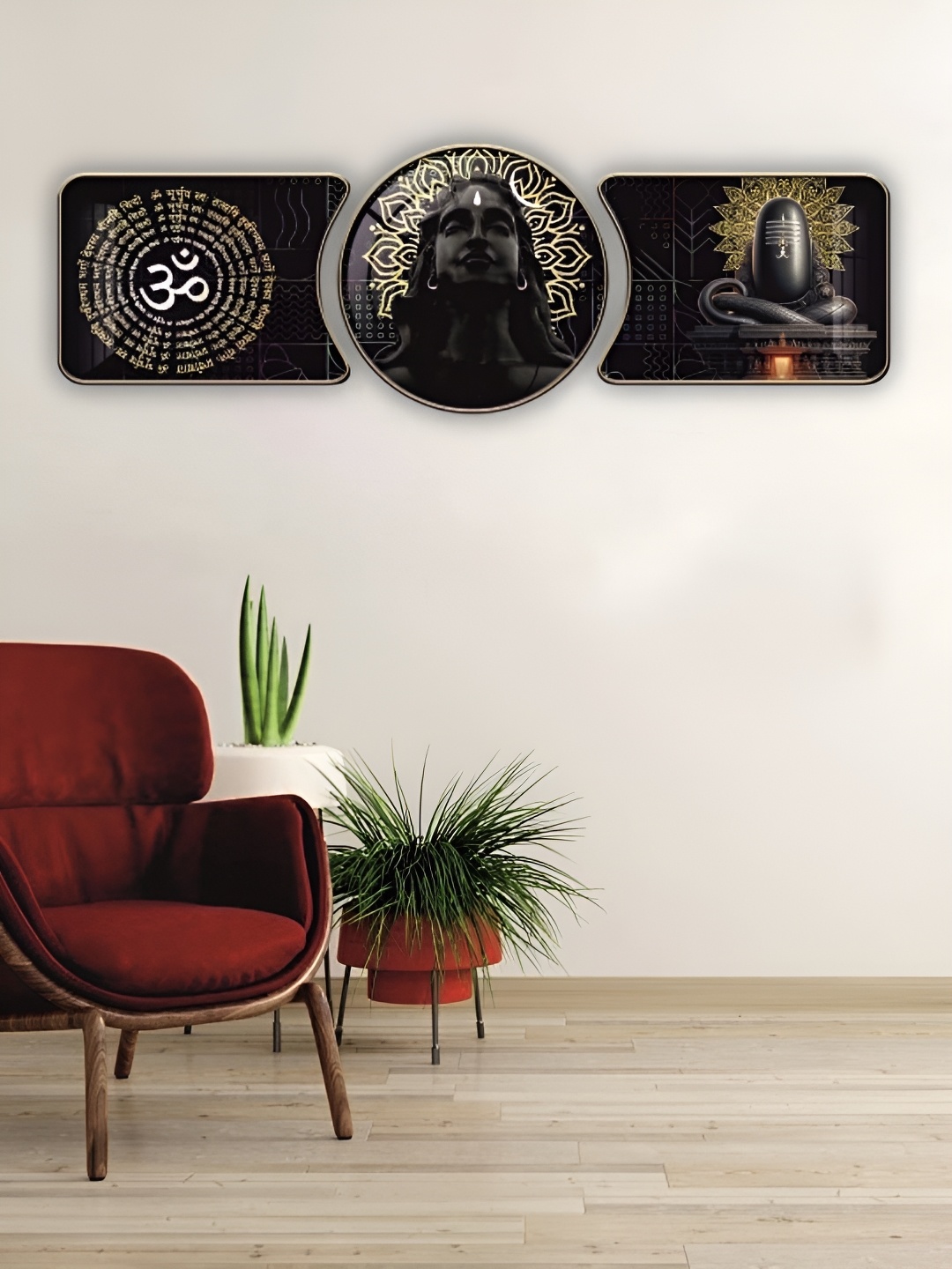 

WALLMAX Gold-Toned 3 Piece Wooden Wall Paintings