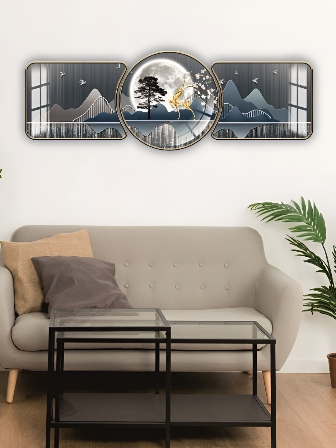

WALLMAX Gold-Toned 3 Pieces Wooden Wall Paintings
