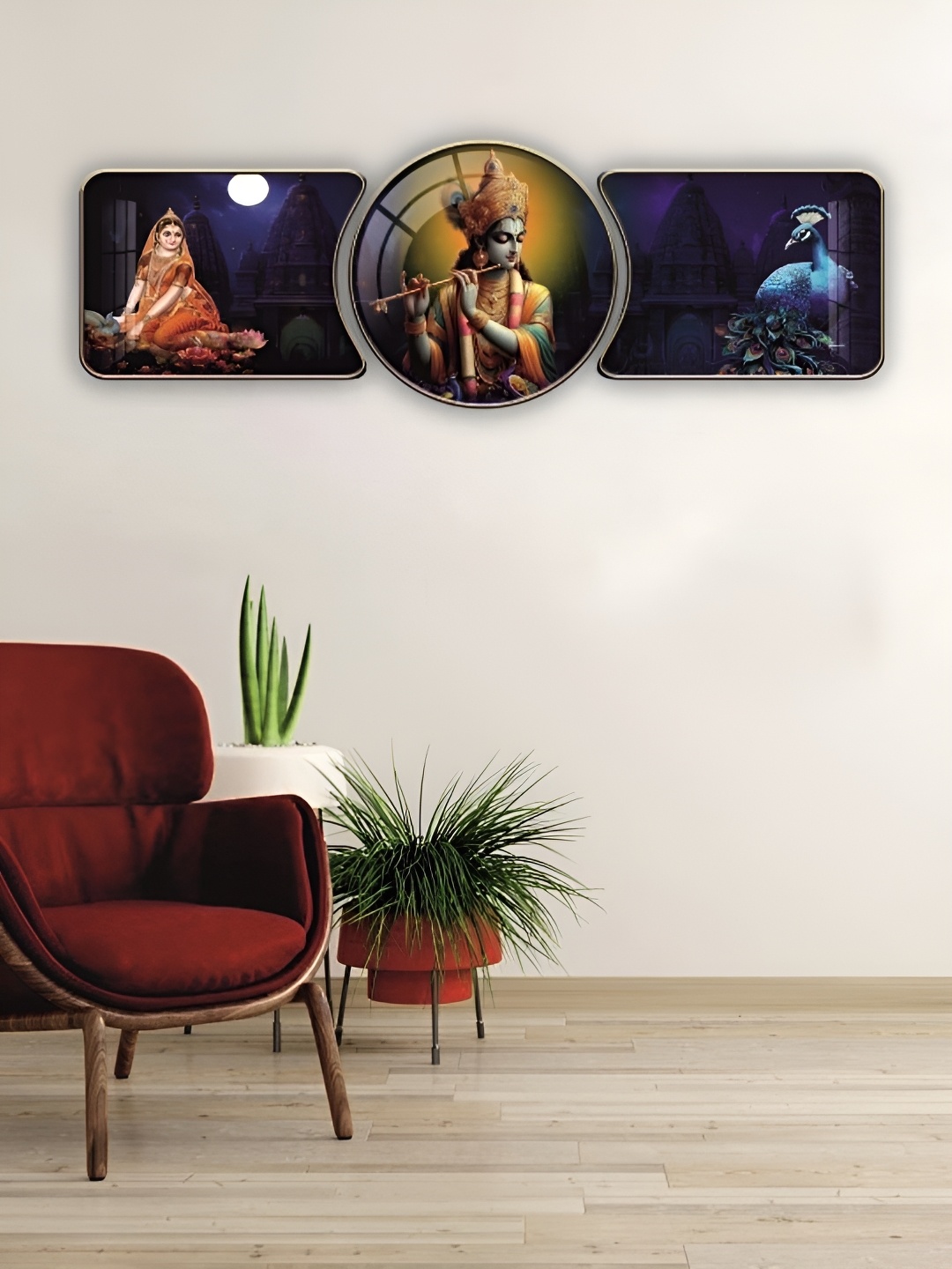 

WALLMAX Gold-Toned 3 Pieces Wood Religious Wall Paintings