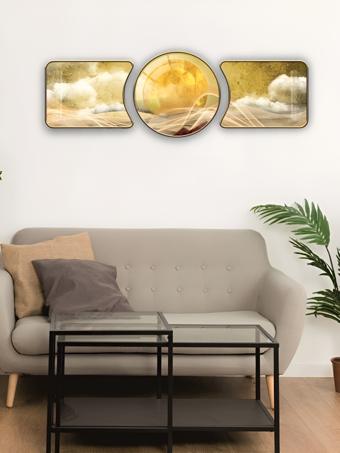 

WALLMAX Gold-Toned 3 Pieces Wooden Wall Paintings