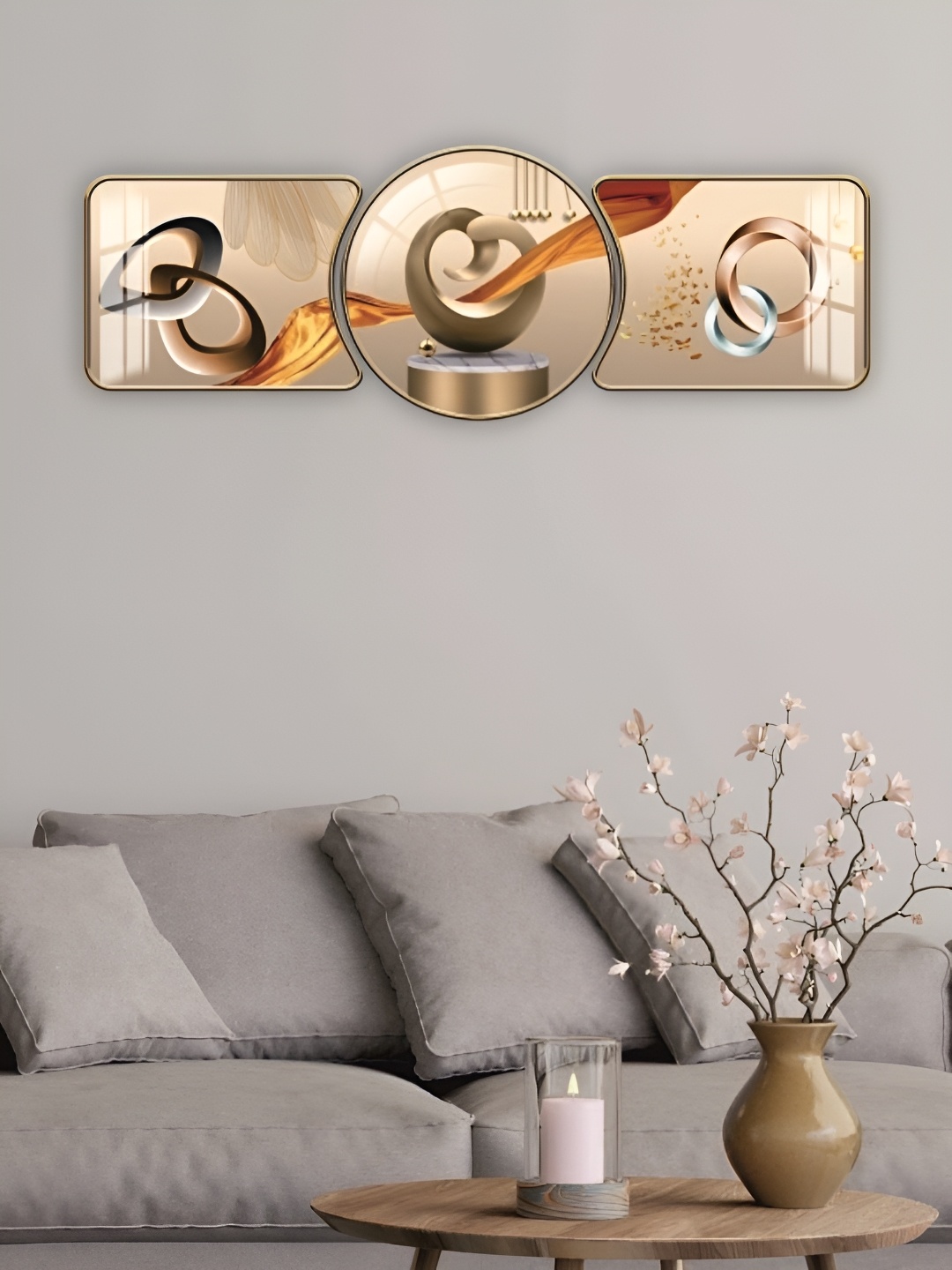 

WALLMAX Gold-Toned 3 Pieces Wooden Wall Paintings