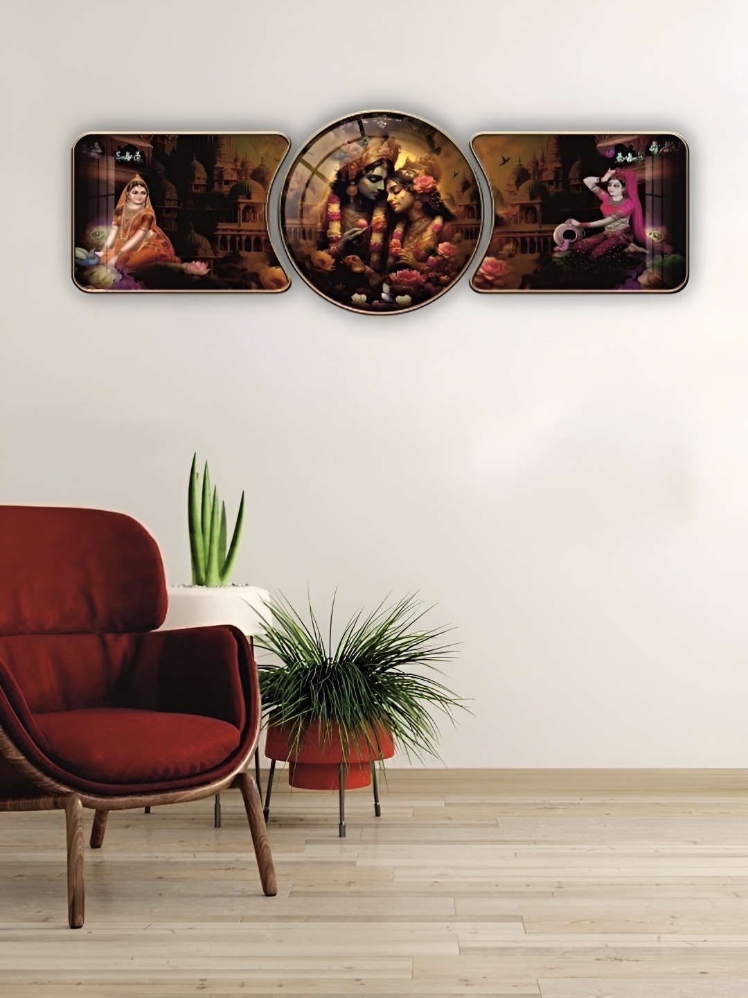 

WALLMAX Premium Crystal Gold Toned & White 3 Pieces Wooden Religious Wall Art