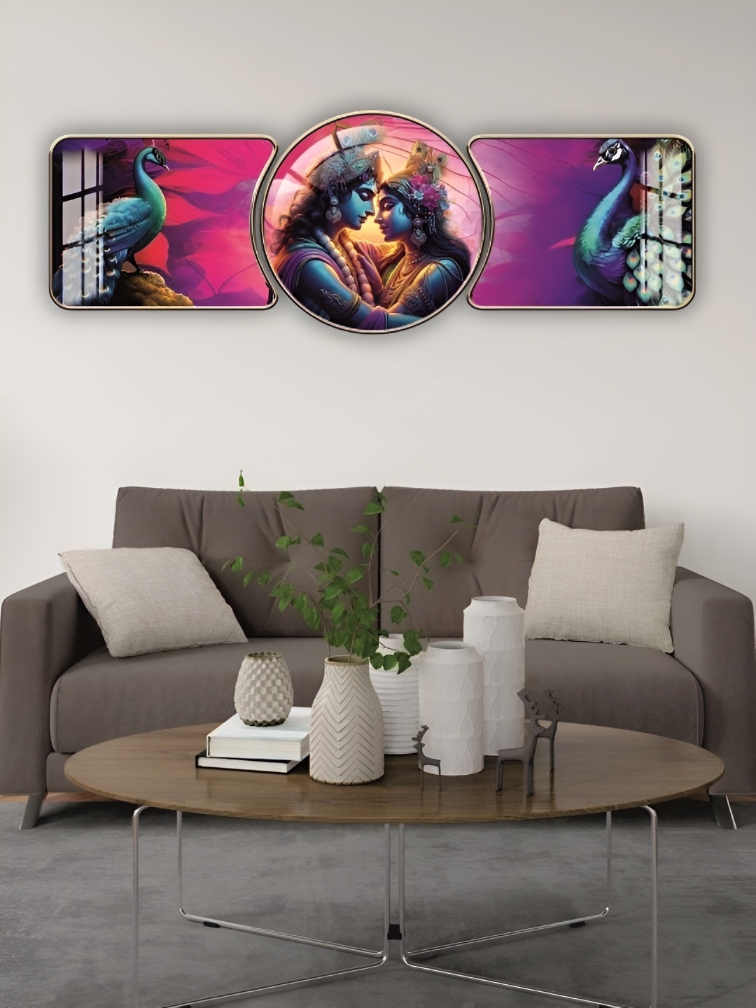 

WALLMAX Premium Crystal Gold Toned 3 Pieces Wooden Religious Wall Art