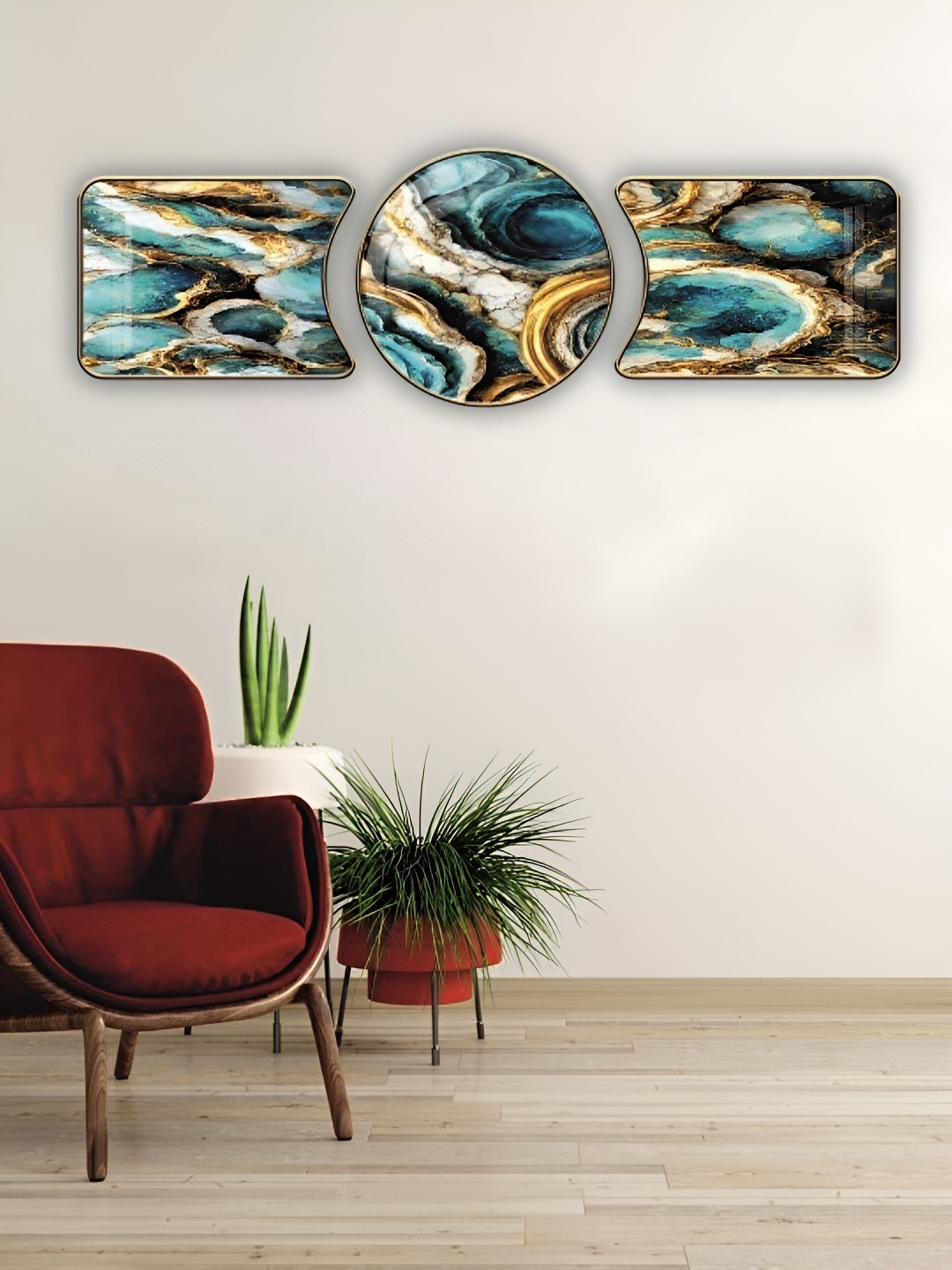 

WALLMAX Gold-Toned & Blue 3 Pieces Abstract Crystal Wall Arts