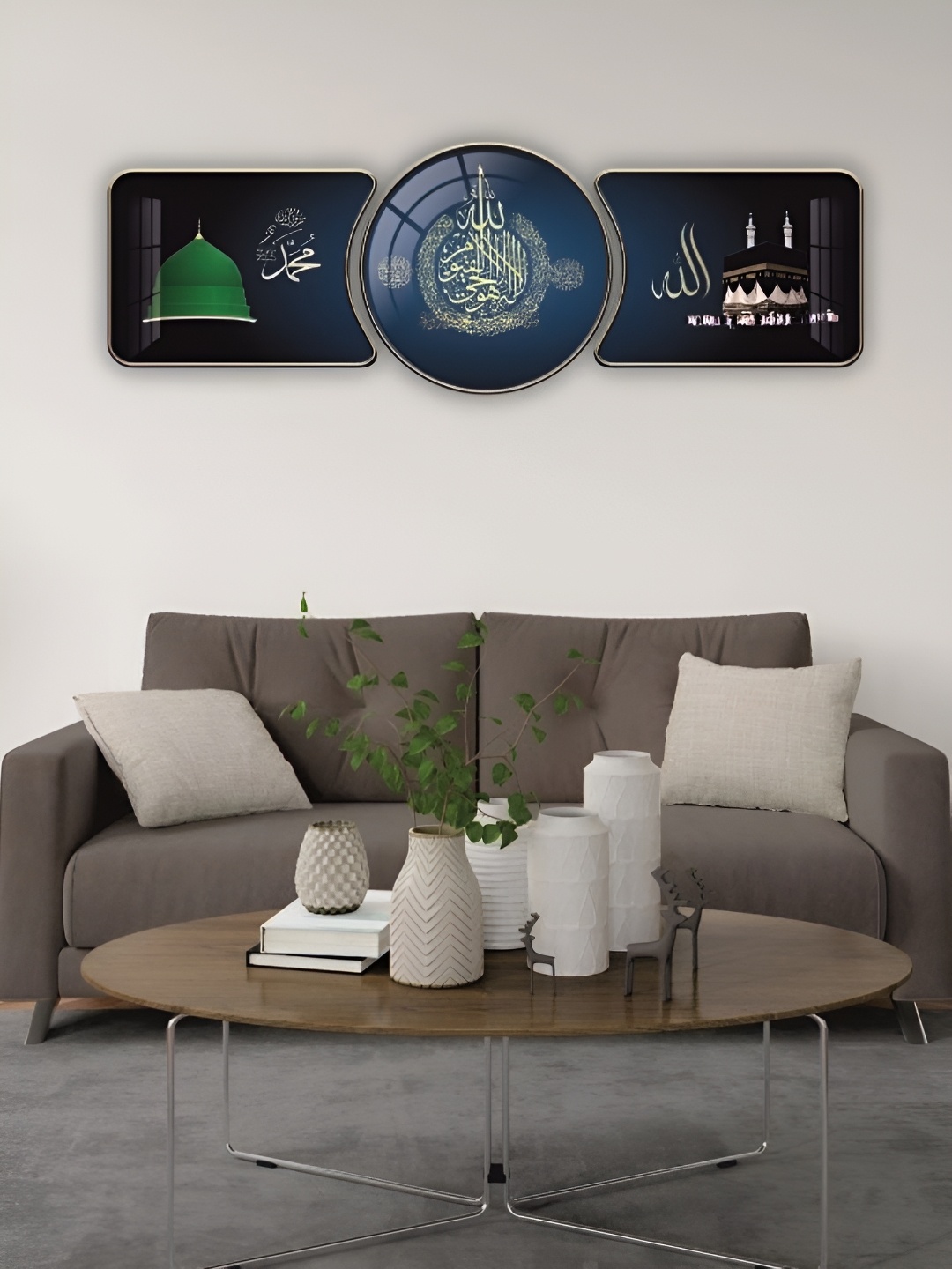 

WALLMAX Gold-Toned & Blue 3 Pieces Wooden Paintings Wall Art