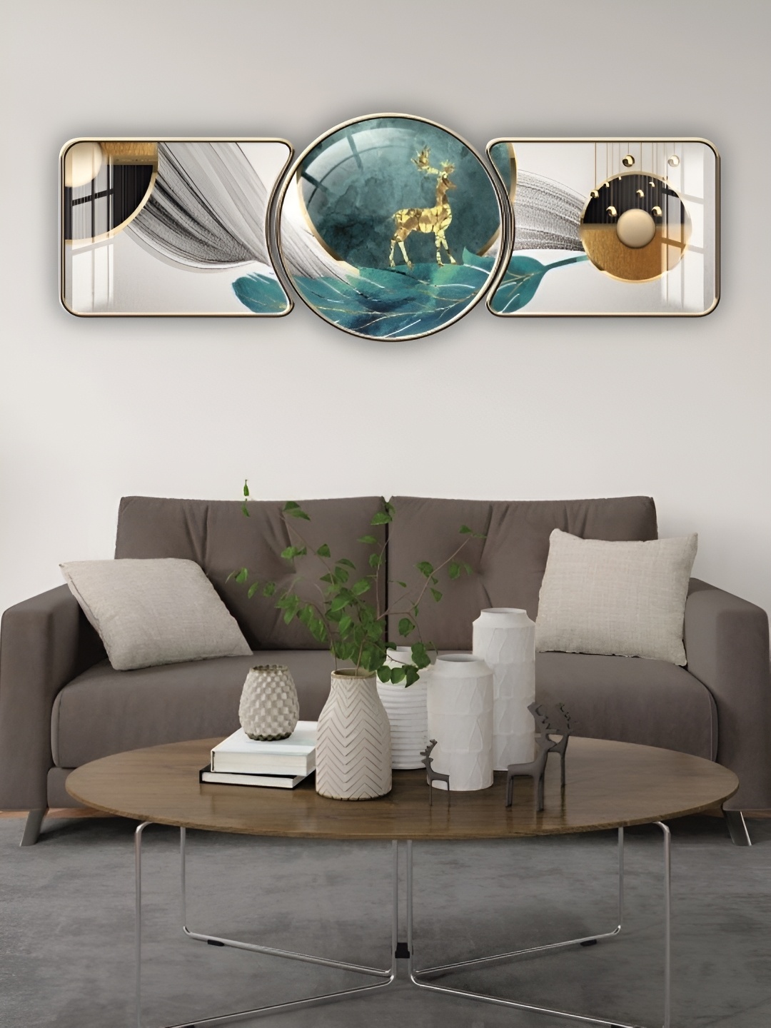 

WALLMAX Gold-Toned & Green 3 Pieces Wooden Paintings Wall Art