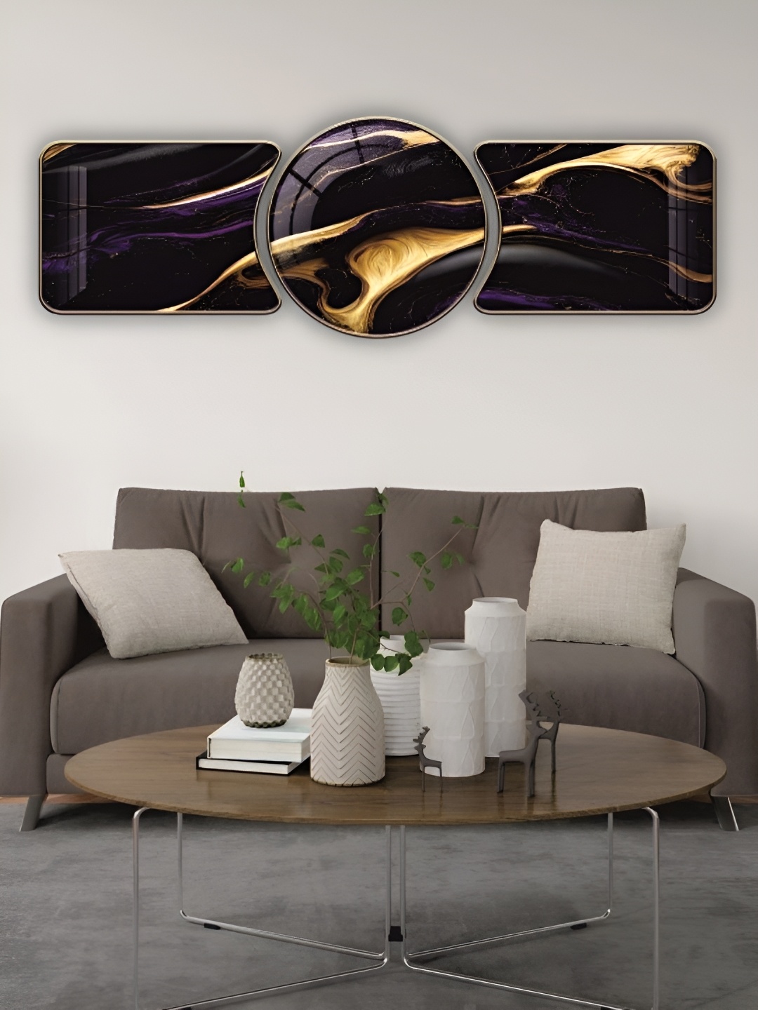 

WALLMAX Gold-Toned & Black 3 Pieces Wooden Paintings Wall Art