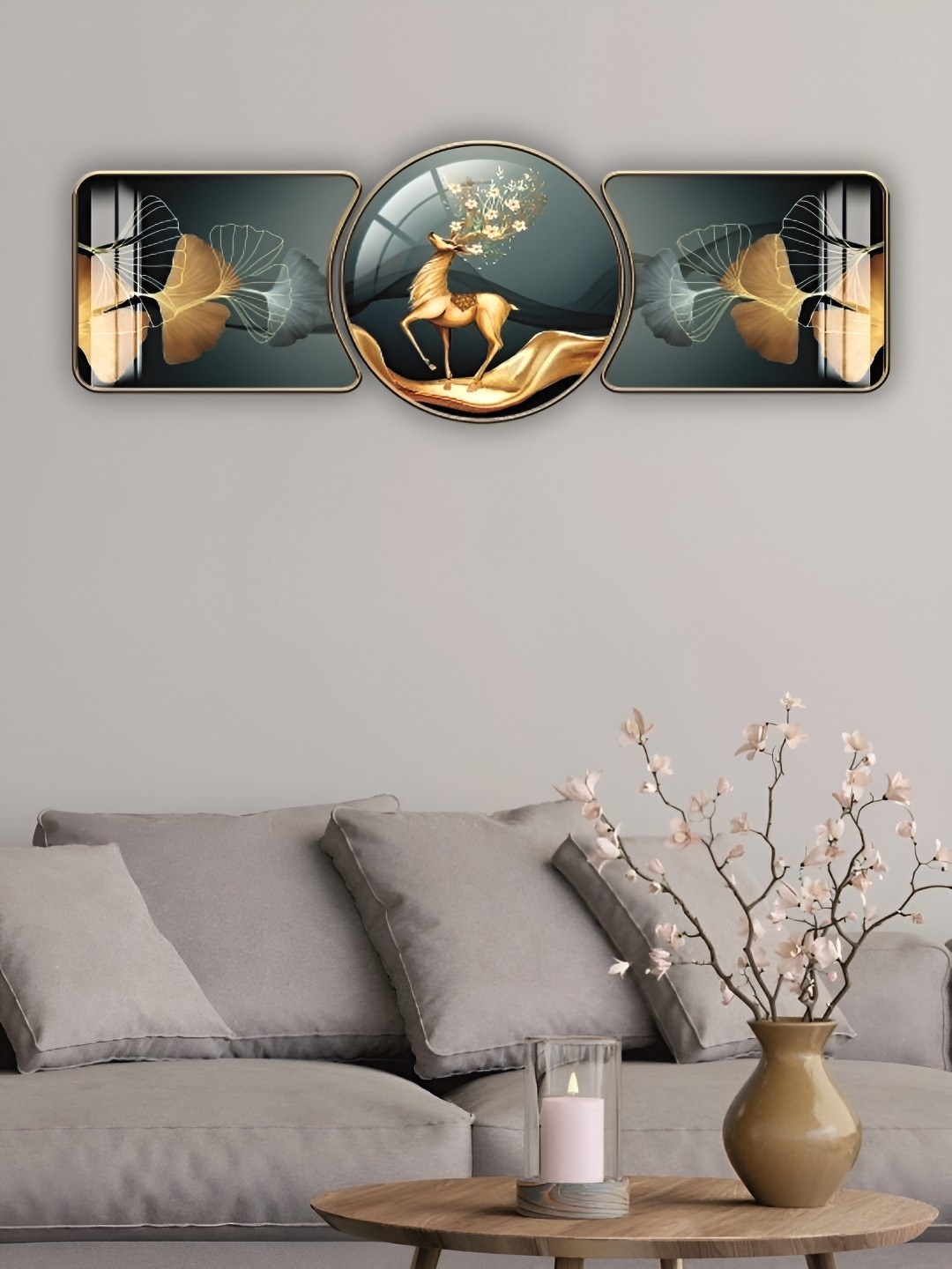 

WALLMAX Gold-Toned & Grey 3 Pieces Wooden Paintings Wall Art