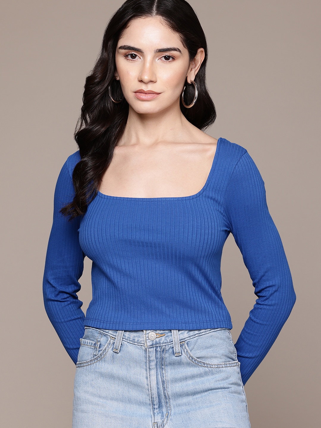 

The Roadster Lifestyle Co. Square Neck Ribbed Top, Blue