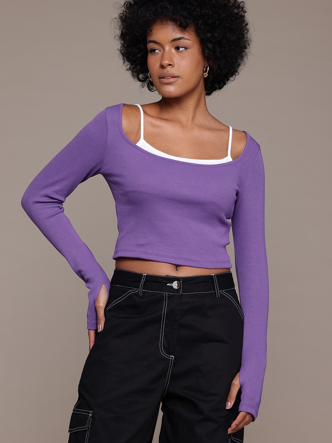 

The Roadster Lifestyle Co. Ribbed Crop Layered Top, Lavender