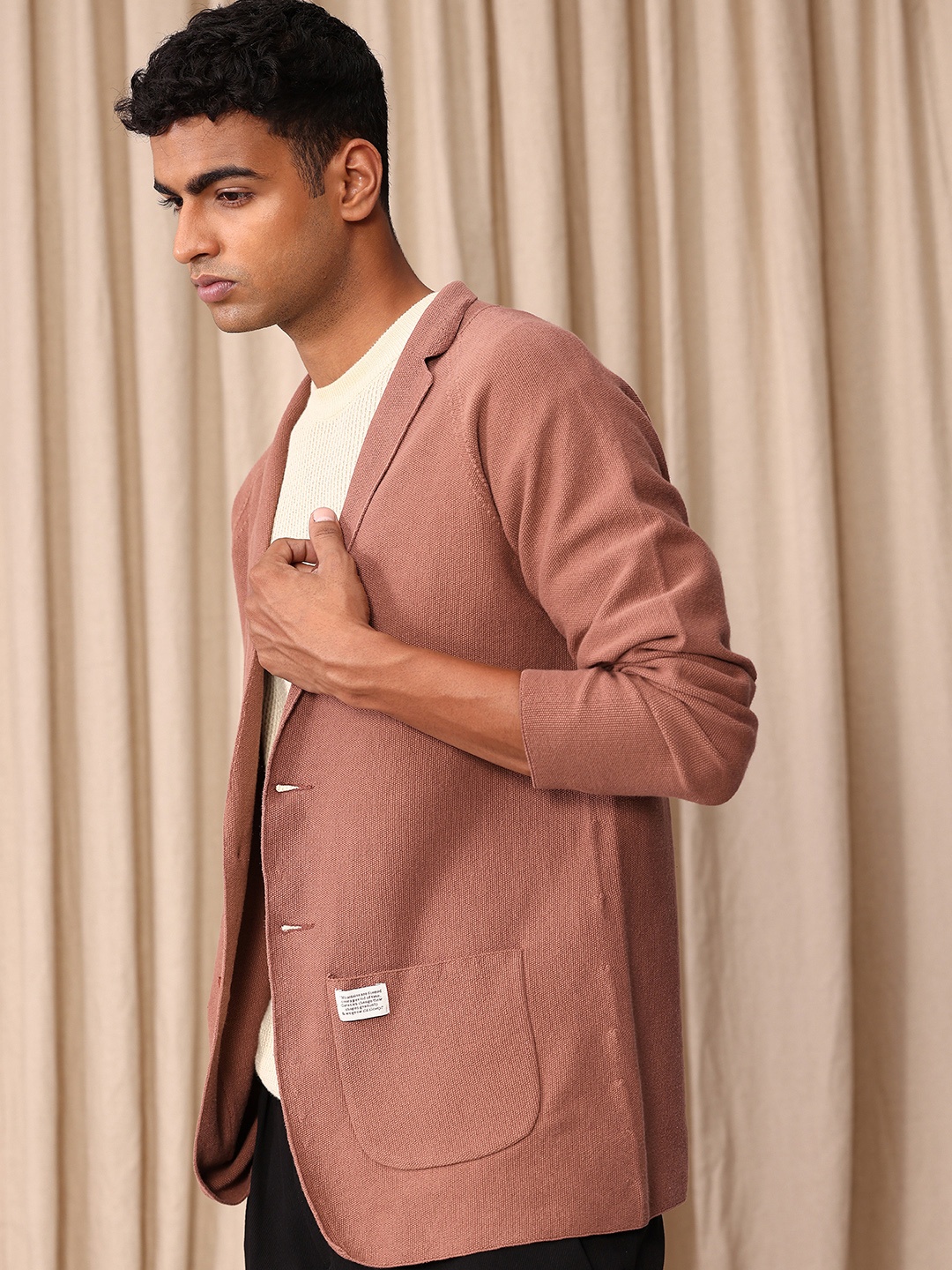 

Mr Bowerbird Self Design Tailored Fit Single-Breasted Casual Blazer, Brown