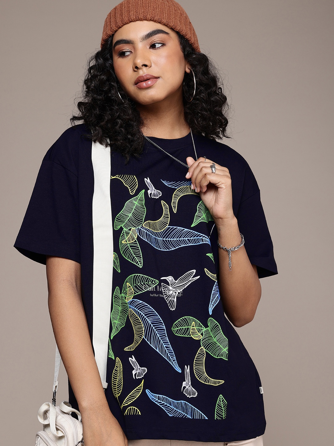 

The Roadster Life Co. Graphic Printed Drop-Shoulder Casual T-shirt, Black