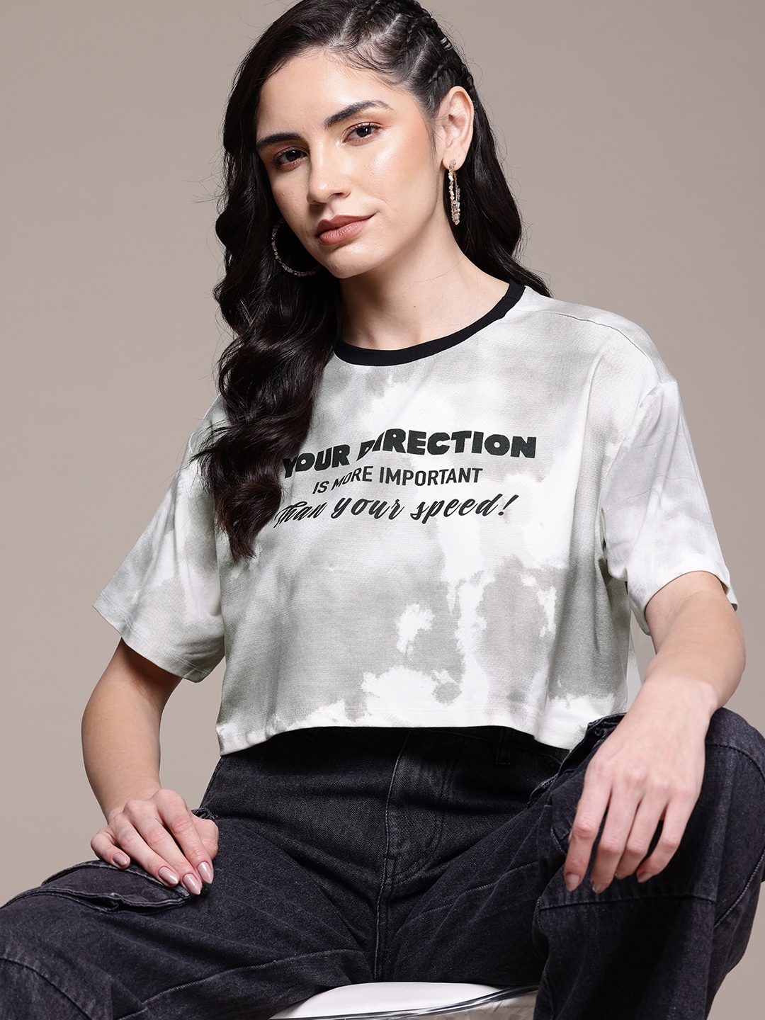 

The Roadster Lifestyle Co. Women Typography Printed Boxy Crop T-shirt, White