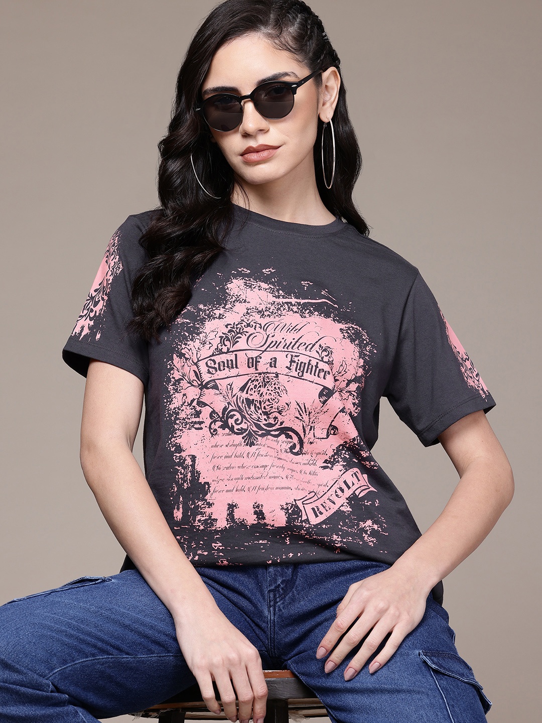 

The Roadster Lifestyle Co. Printed Relaxed Fit T-shirt, Charcoal