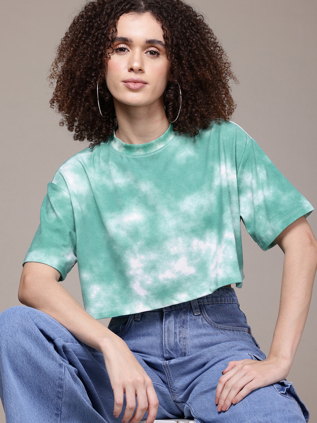 

The Roadster Lifestyle Co. Tie & Dye Drop-Shoulder Sleeves Boxy T-shirt, Green