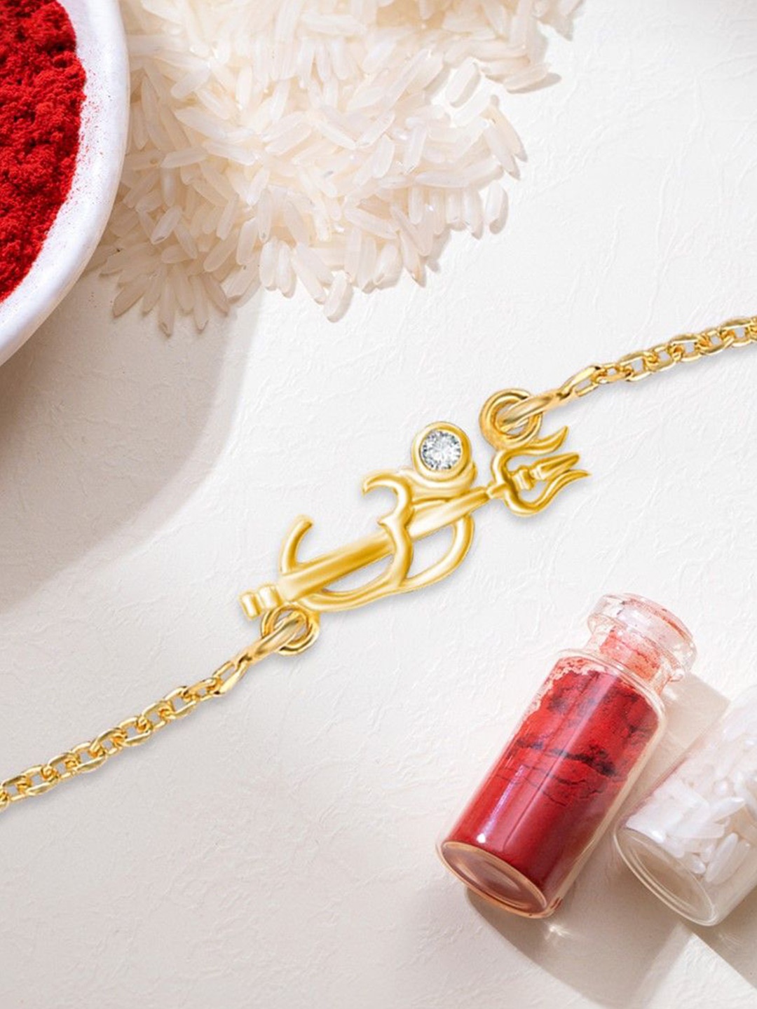 

Zavya 925 Sterling Silver Om & Thrishul Charm Brother Rakhi Bracelet, Gold