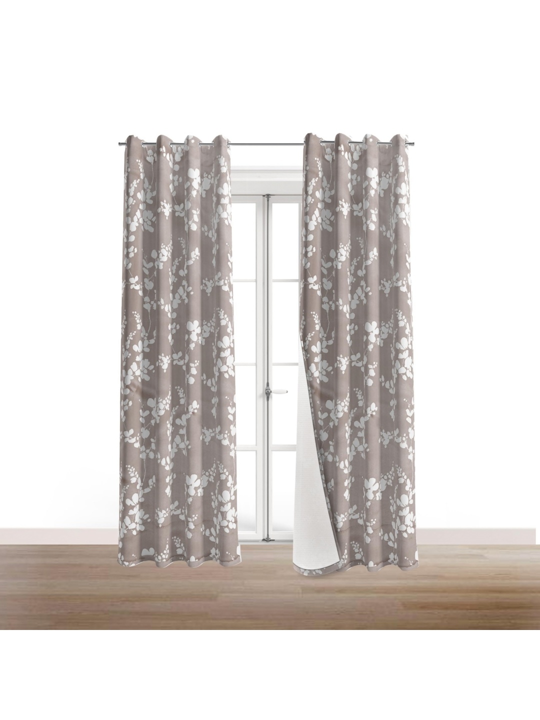 

BFAM Brown & White Floral Printed Black Out Window Curtain