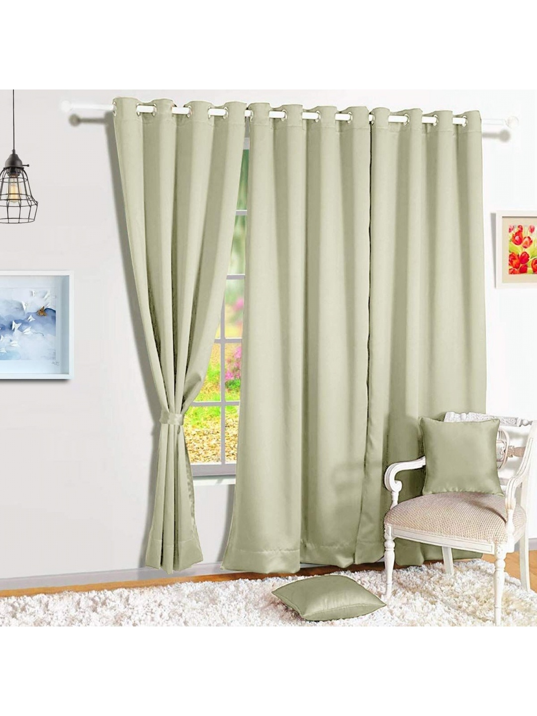 

BFAM Green & Silver-Toned 2 Pieces Sheer Window Curtains