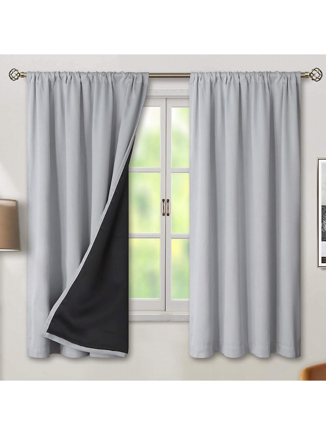 

BFAM Grey 2 Pieces Sheer Rod Pocket Door Curtains