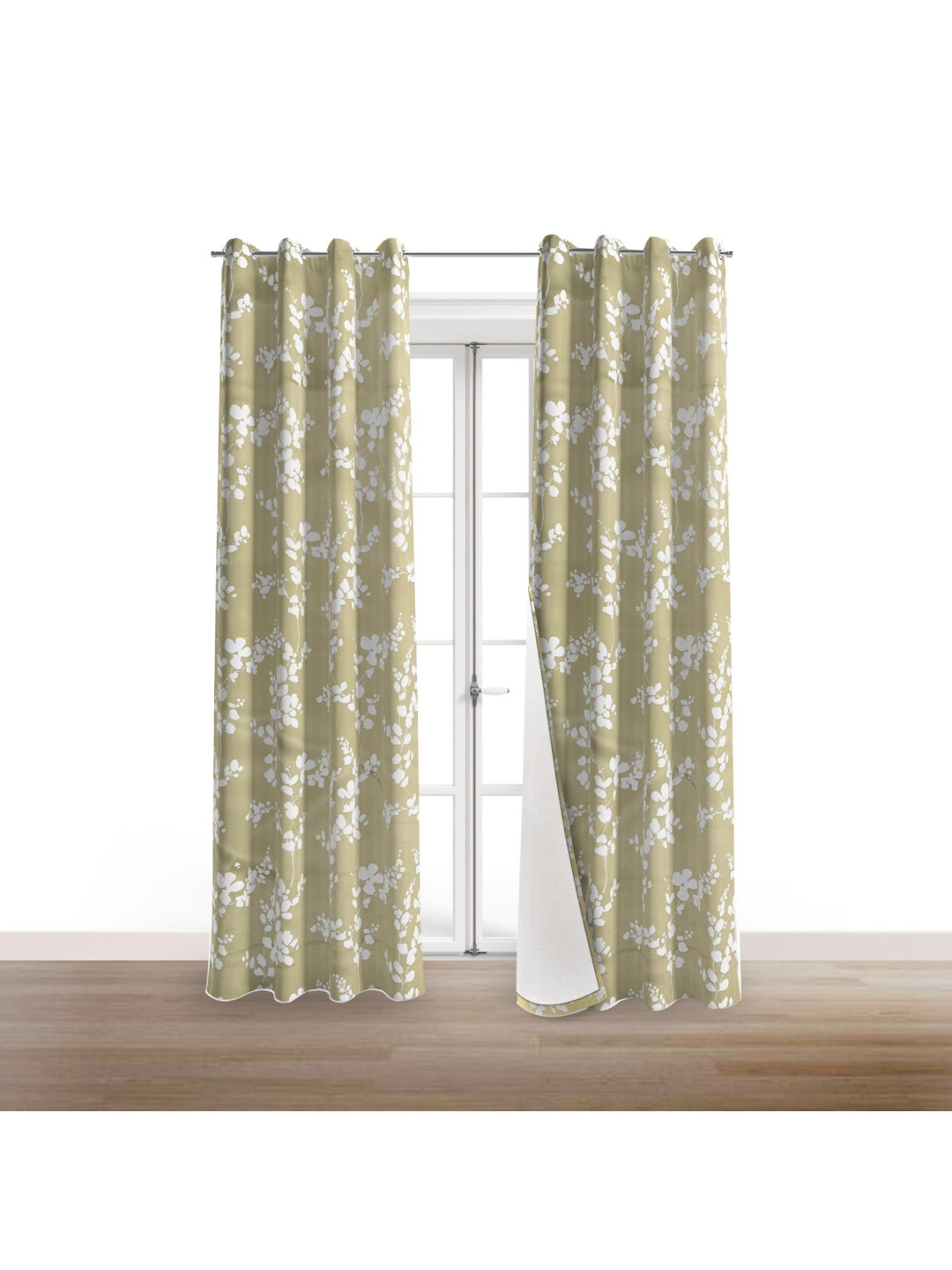 

BFAM Green & White Floral Black Out Window Curtain
