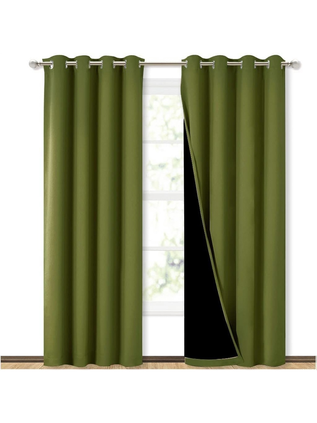 

BFAM Green & Silver-Toned Black Out Door Curtain