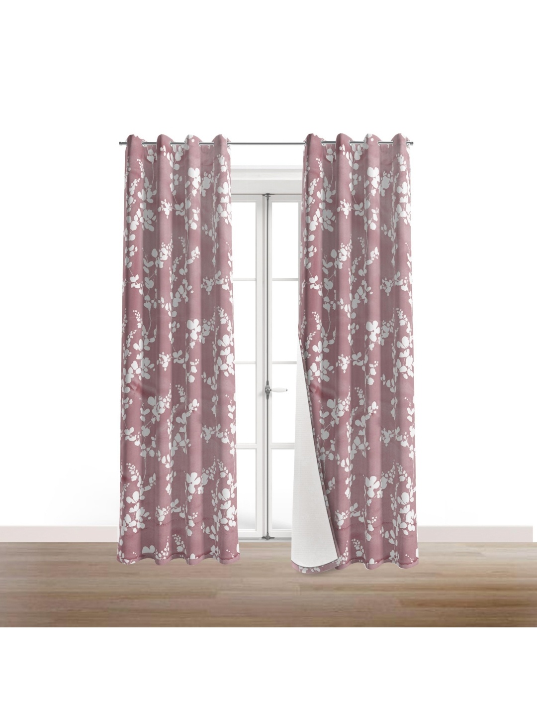 

BFAM Pink & Grey 2 Pieces Floral Black Out Long Door Curtain