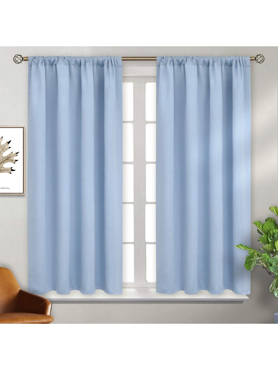 

BFAM Blue 2 Pieces Black Out Long Door Curtain