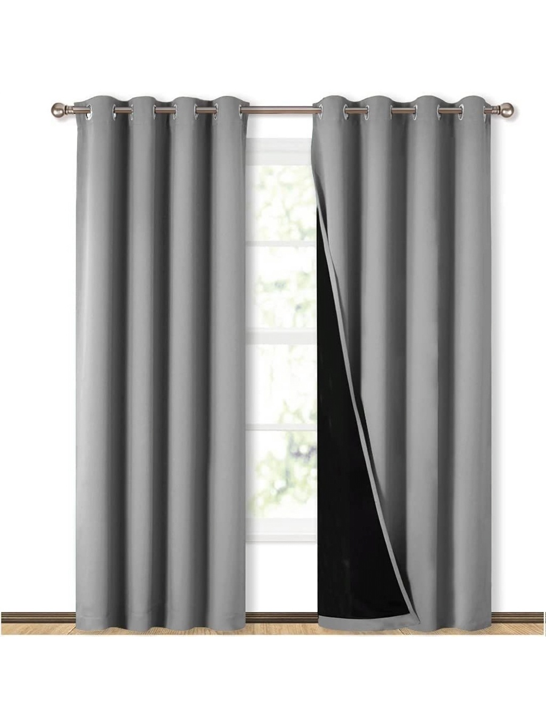 

BFAM Grey & Black Black Out Window Curtains