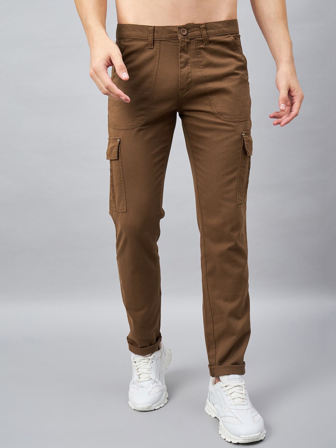 

STUDIO NEXX Men Relaxed Straight Leg Cargos Trousers, Brown