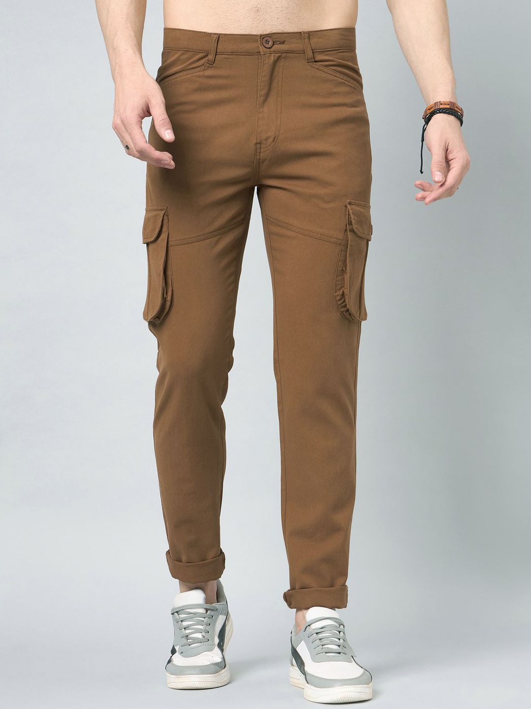 

STUDIO NEXX Men Relaxed Straight Leg Cargos Trousers, Brown