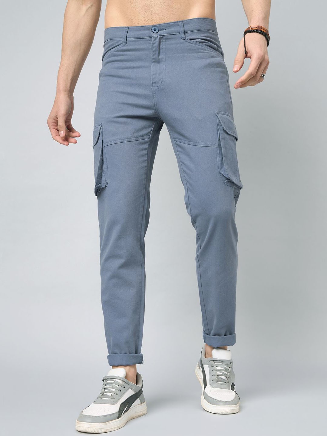 

STUDIO NEXX Men Cotton Relaxed Straight Leg Cargos Trousers, Blue