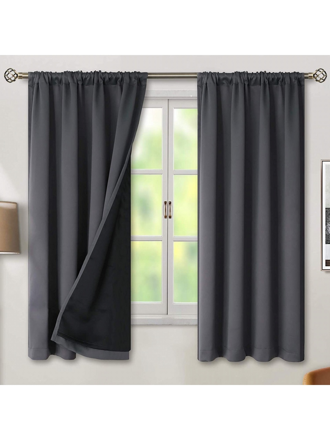 

BFAM Grey 2 Pieces Black Out Window Curtains