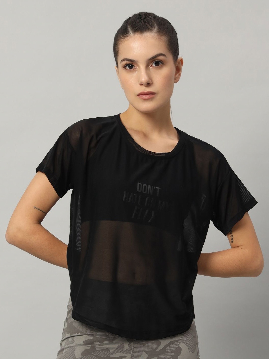 MKH Women Typography Printed Round Neck T-shirt, Black