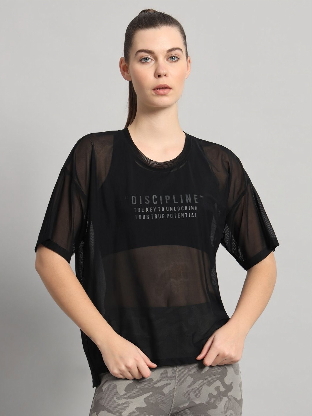 MKH Women Typography Printed Round Neck T-shirt, Black