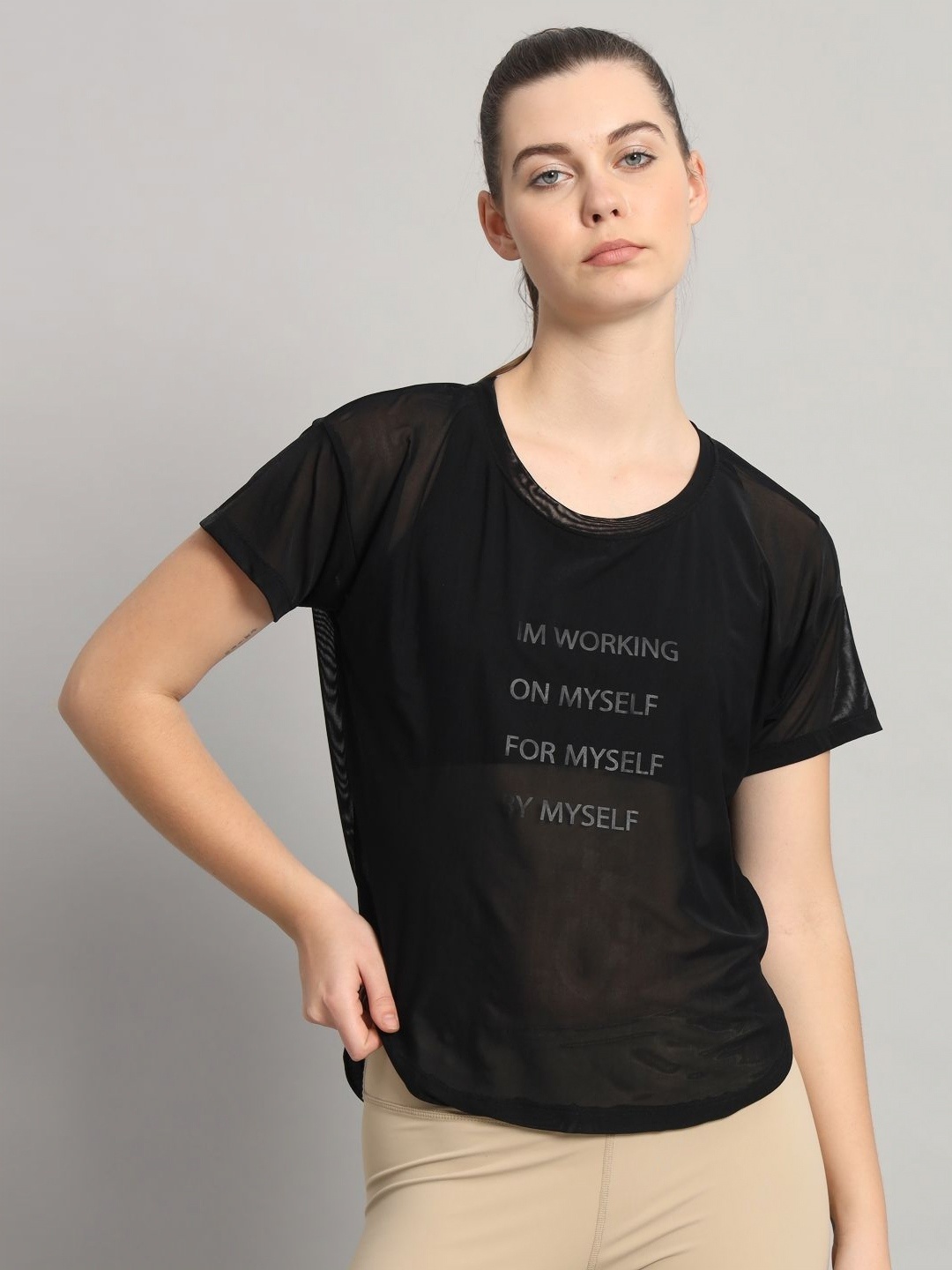 

MKH Women Typography Printed Round Neck T-shirt, Black
