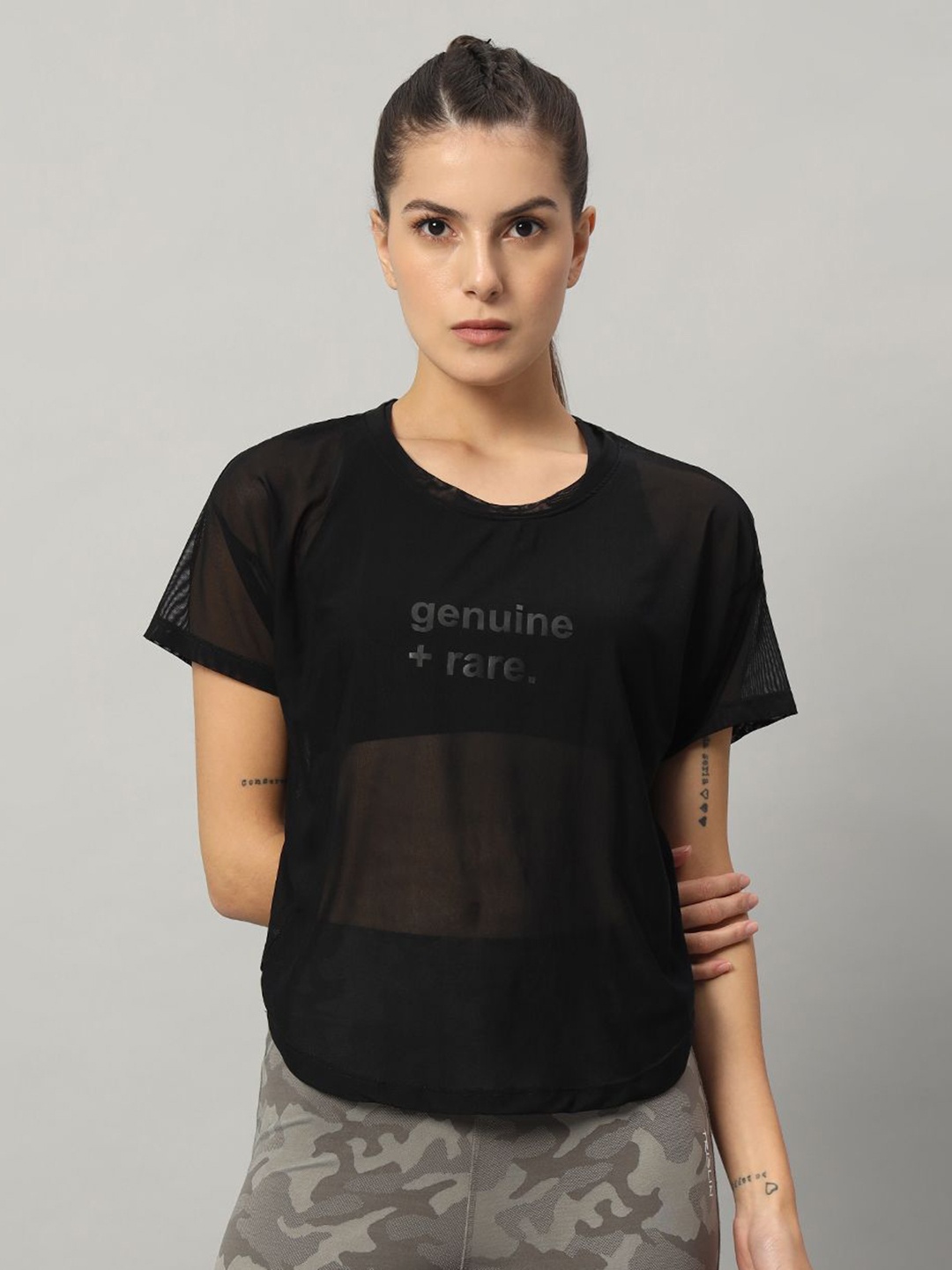 MKH Women Typography Printed Round Neck T-shirt, Black