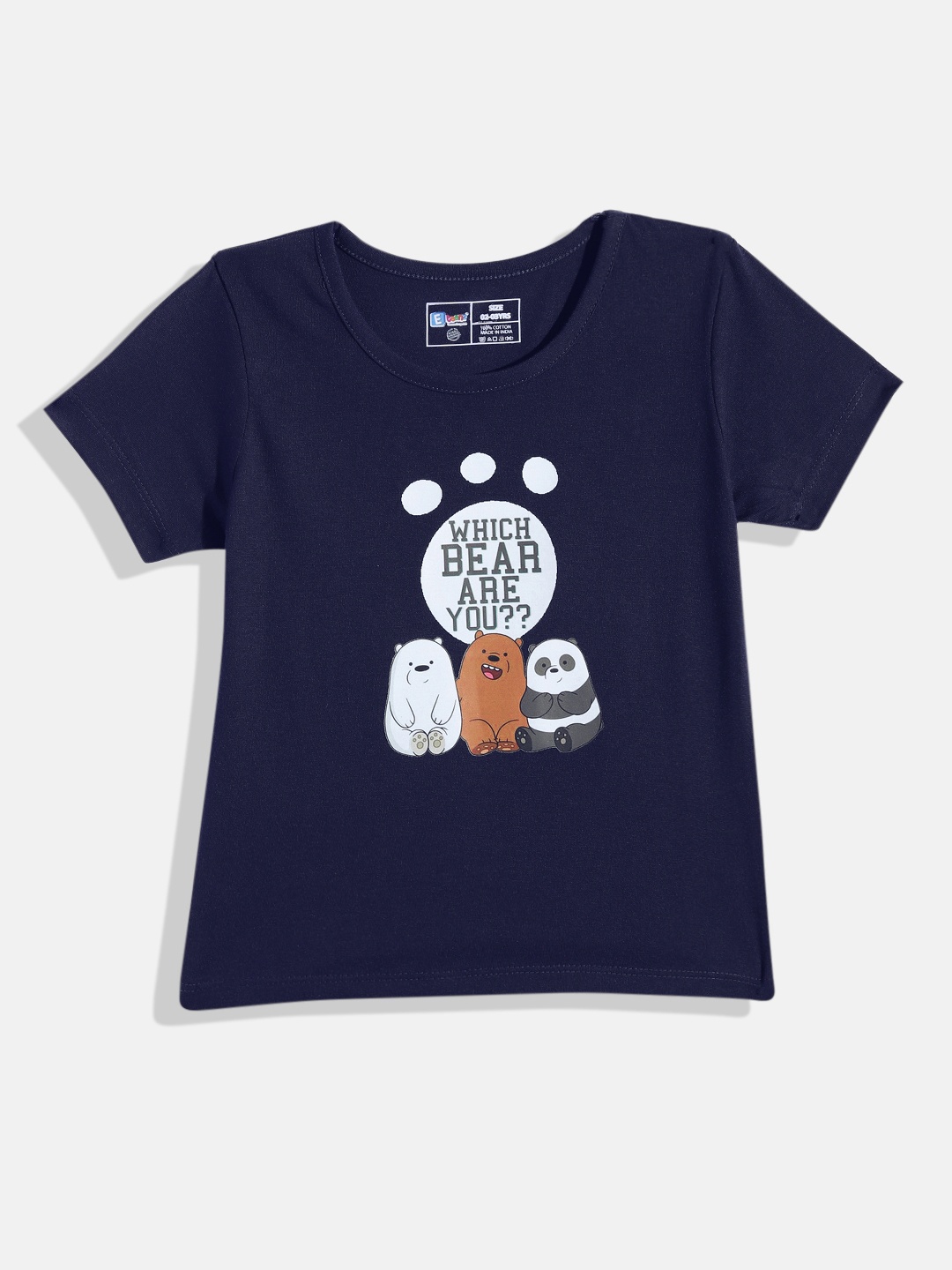 

Eteenz Girls We Bare Bears Printed Pure Cotton T-shirt, Navy blue