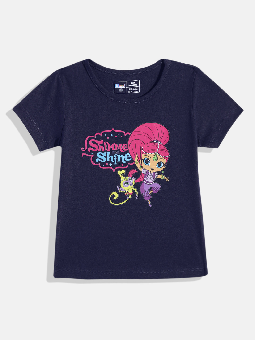 

Eteenz Girls Jeannie Printed Pure Cotton T-shirt, Navy blue