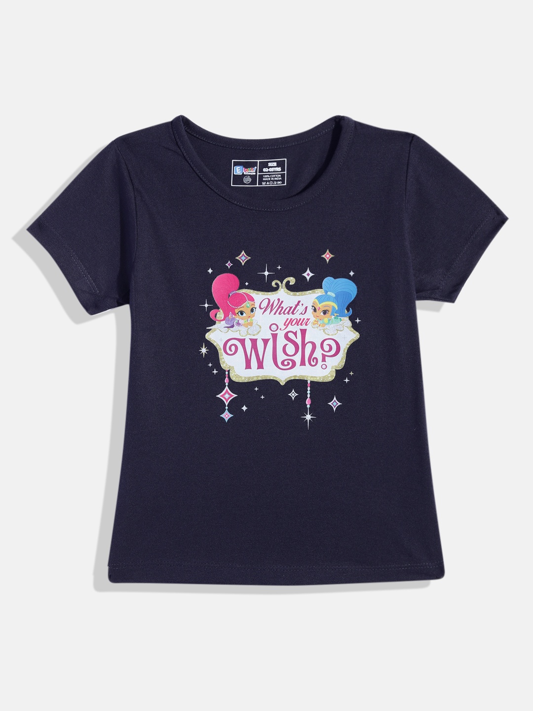 

Eteenz Girls Shimmer and Shine Printed Pure Cotton T-shirt, Navy blue
