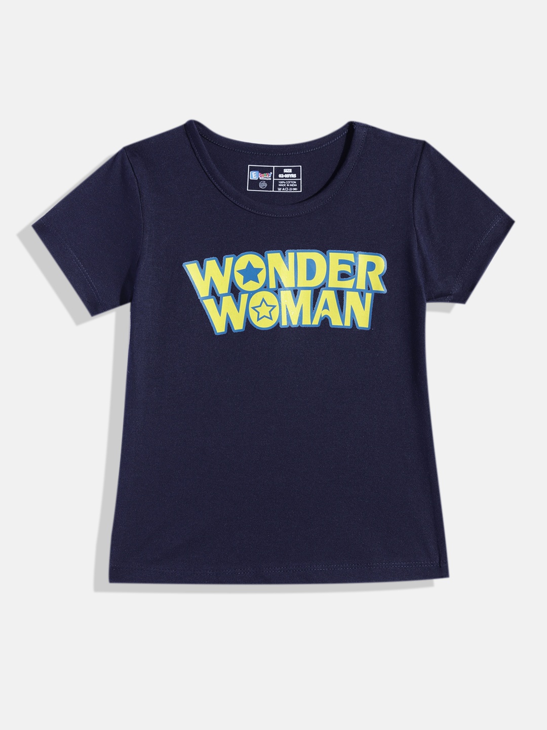 

Eteenz Girls Wonder Woman Printed Pure Cotton T-shirt, Navy blue