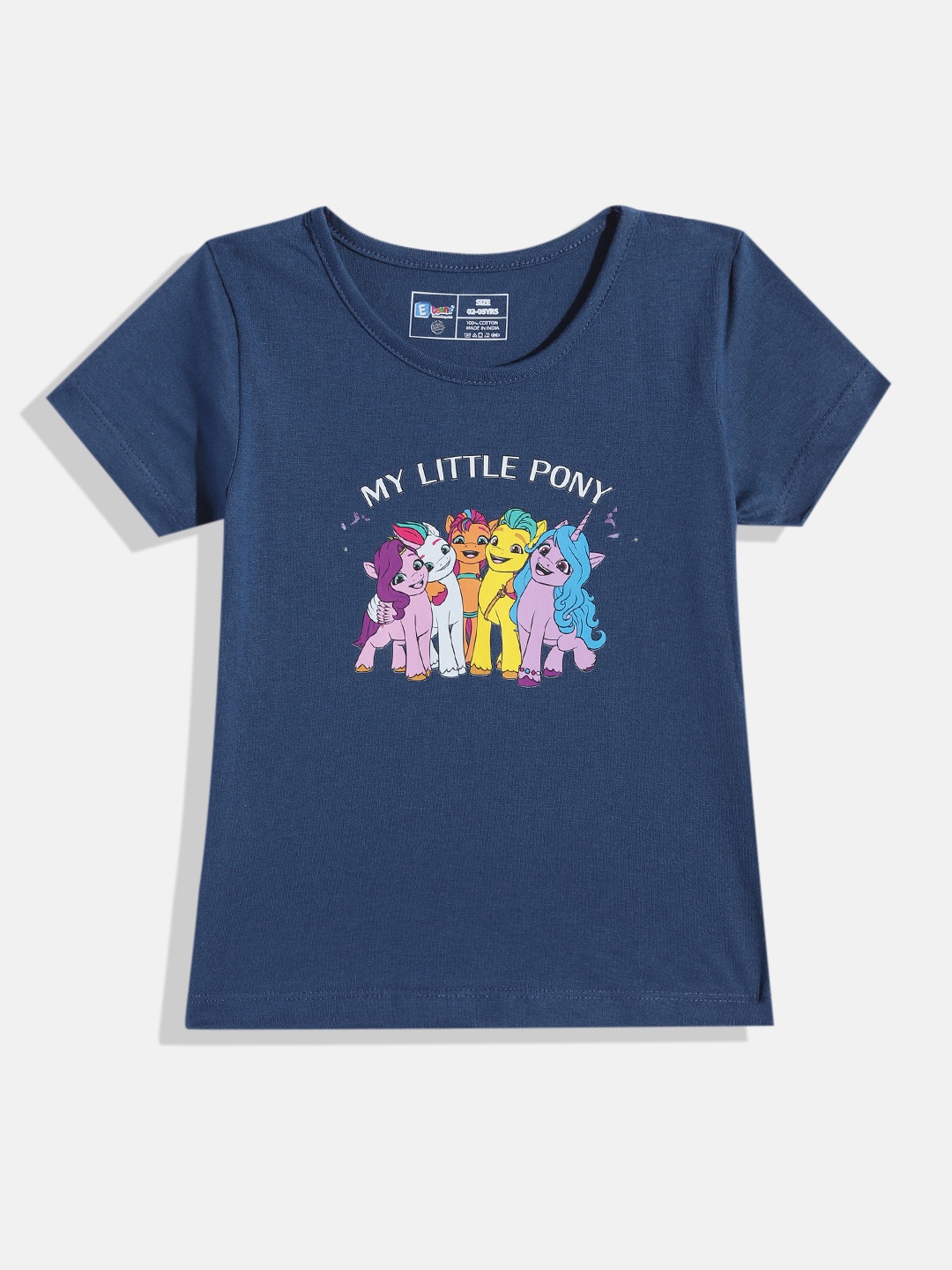 

Eteenz Girls Graphic Printed Pure Cotton T-shirt, Navy blue