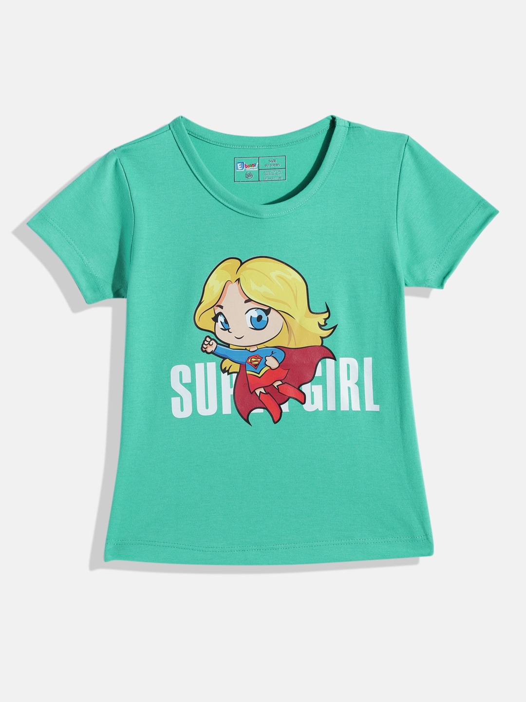 

Eteenz Girls Supergirl Printed Pure Cotton T-shirt, Green