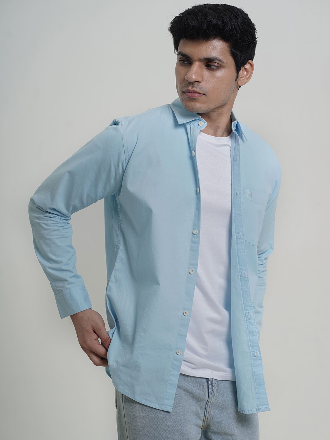 

HONNETE Men Cotton Solid Opaque Casual Shirt, Blue