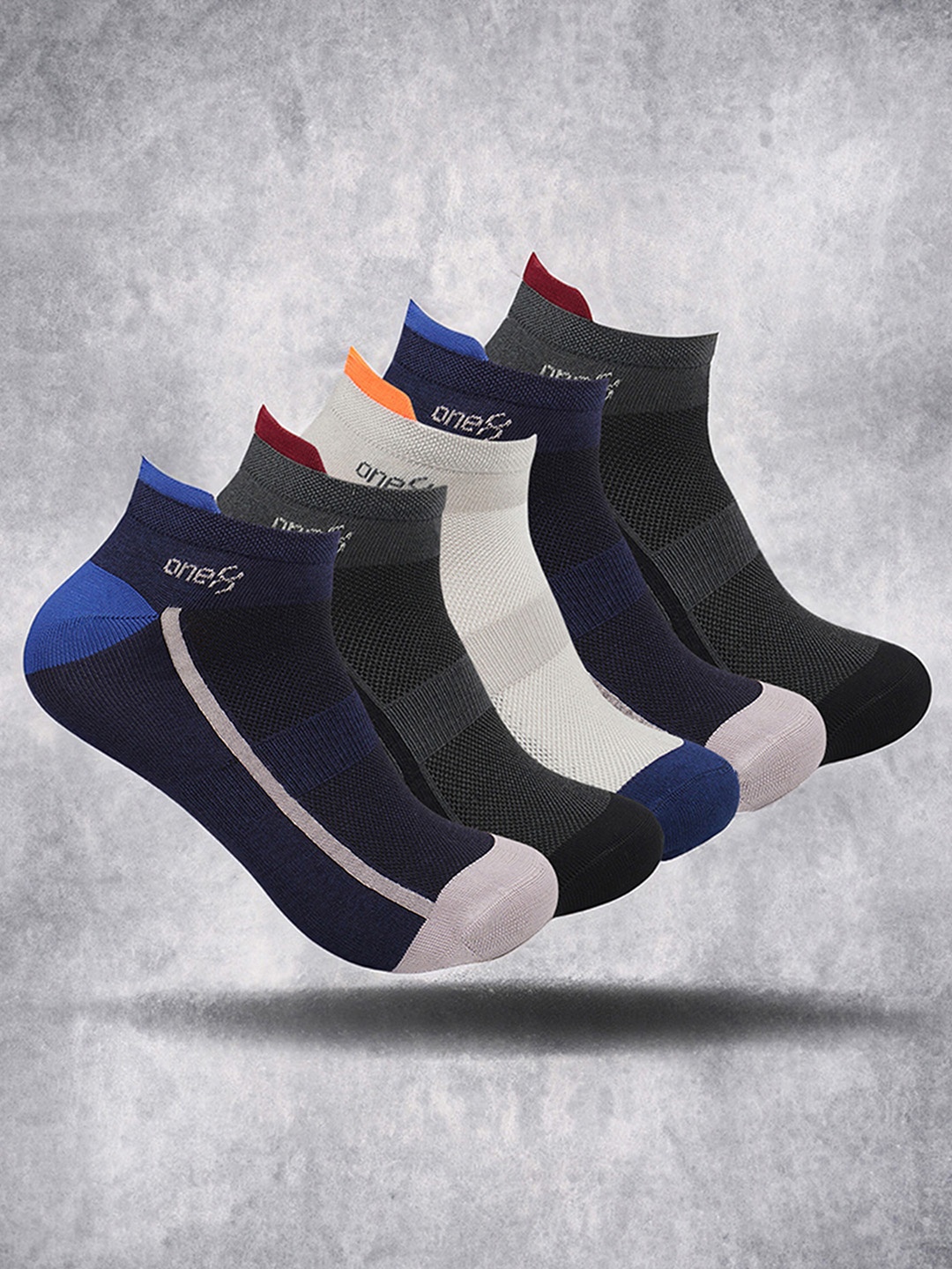 

One8 Men Pack Of 5 Colourblocked Ankle Length Socks, Blue