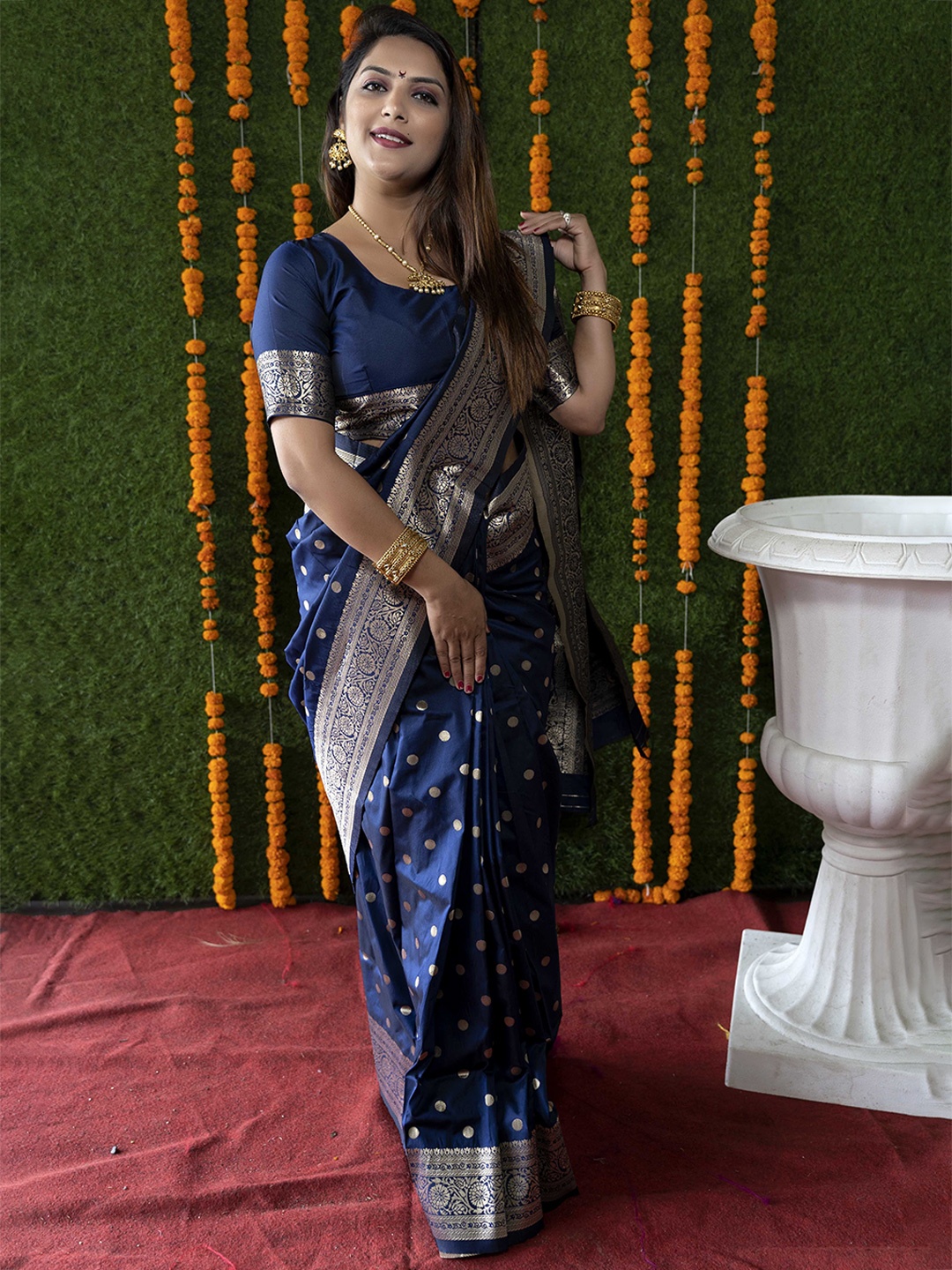 

Mitera Polka Dot Zari Banarasi Saree, Blue