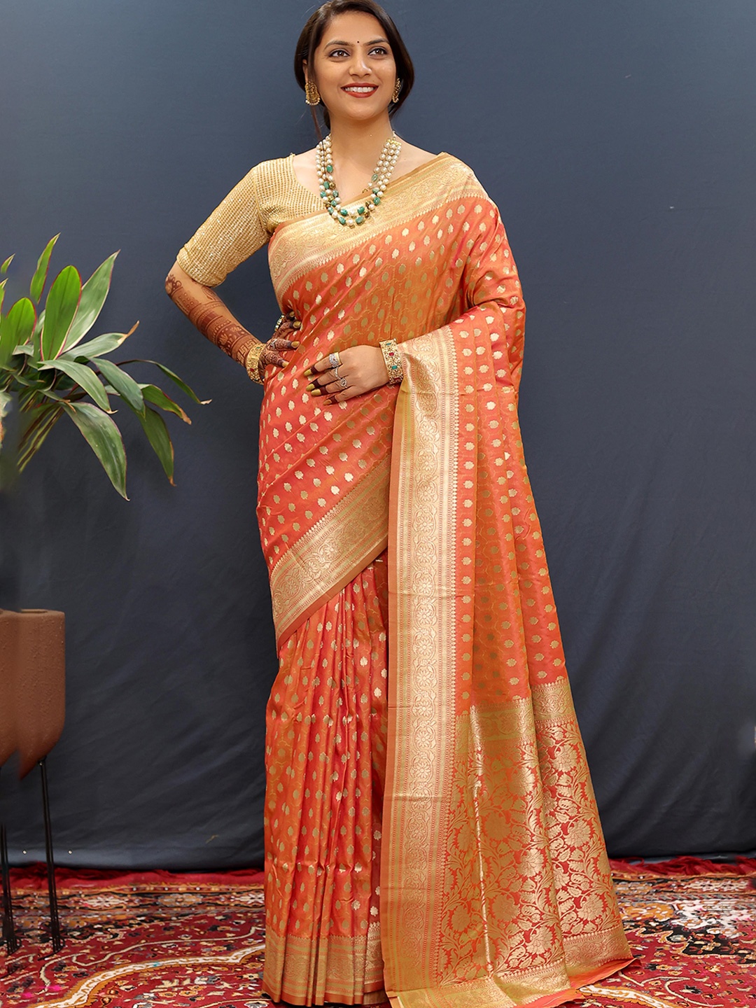 

Mitera Woven Design Zari Banarasi Saree, Orange