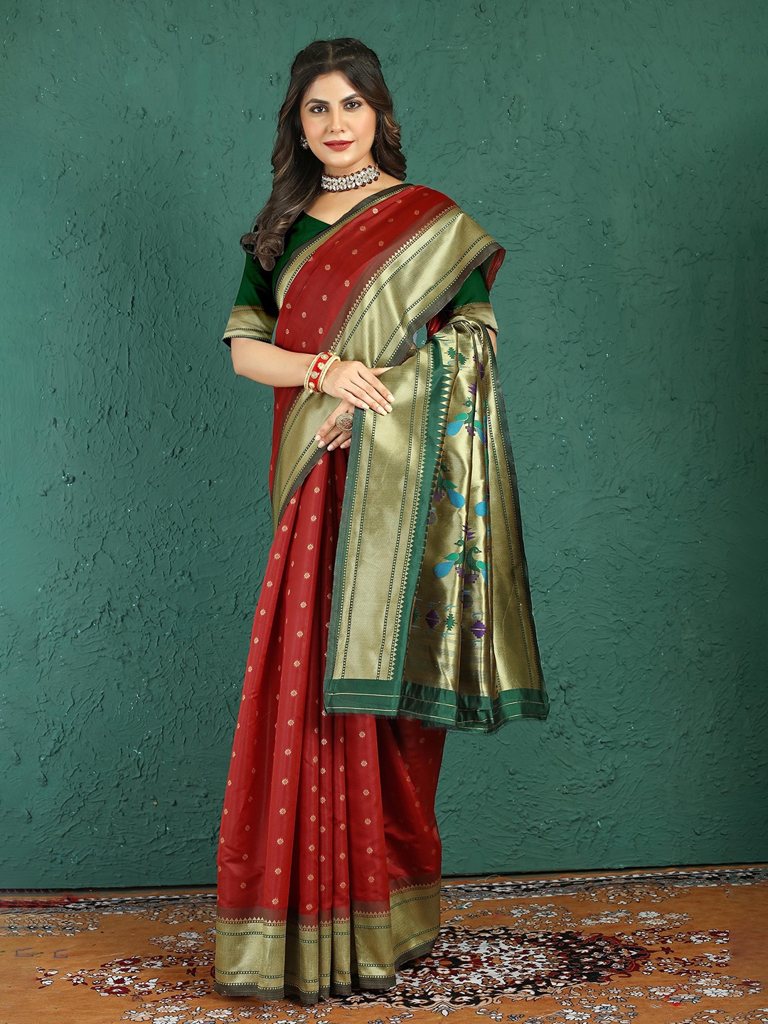 

Mitera Ethnic Motifs Zari Paithani Saree, Maroon